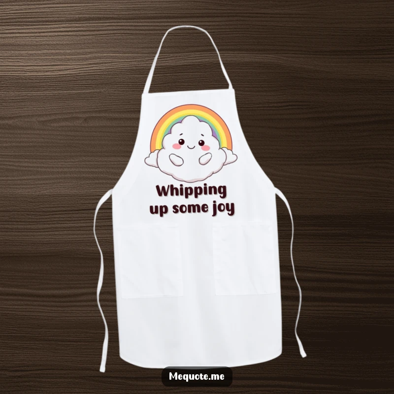 Funny apron: A smiling cloud character giving a loving hug to a vibrant rainbow while cooking or baking.