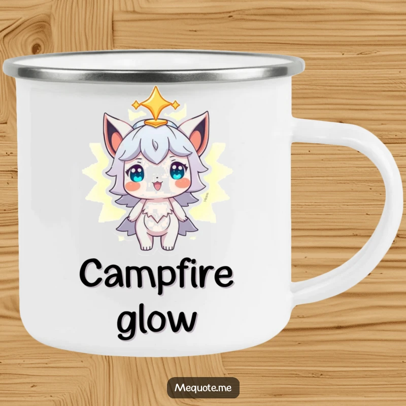 Funny Camping Mug showing a character proudly observing its own glowing aura, perfect for outdoor positivity.