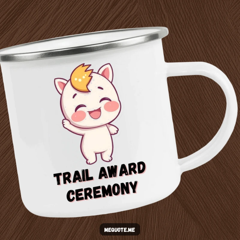Funny Camping Mug with a character joyfully patting itself on the back, celebrating personal achievements outdoors.
