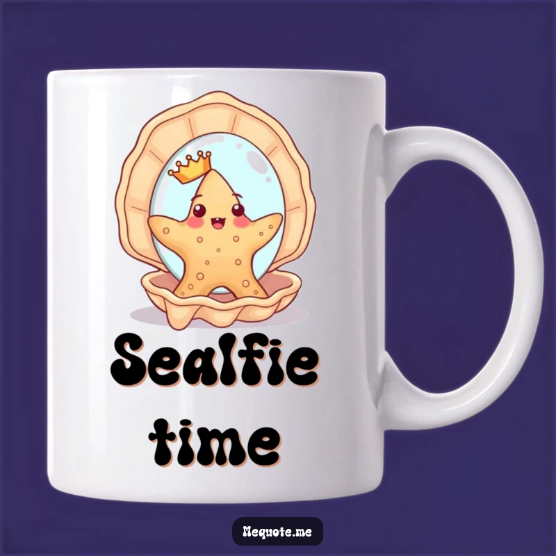 Funny Starfish Vanity Mug: Cute Crowned Character's Reflection, Perfect Humorous Gift for Divas