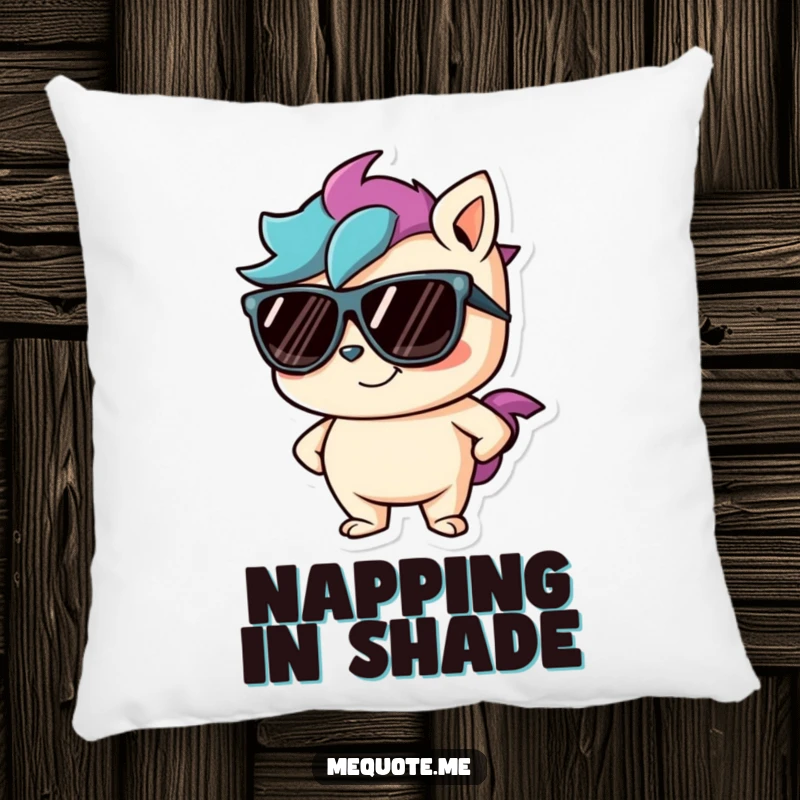 Funny pillow showcasing a mischievous character in sunglasses, complete with a confident smirk for a touch of cool comfort.