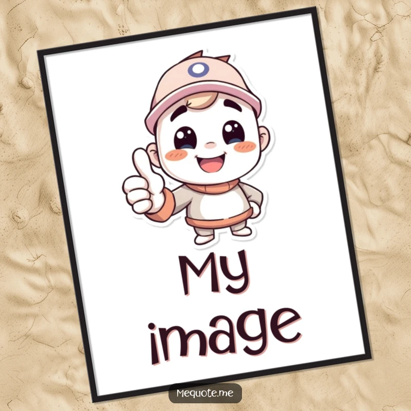 Funny digital art print of a happy character giving a confident thumbs up to its reflection, showcasing self-love and humor.
