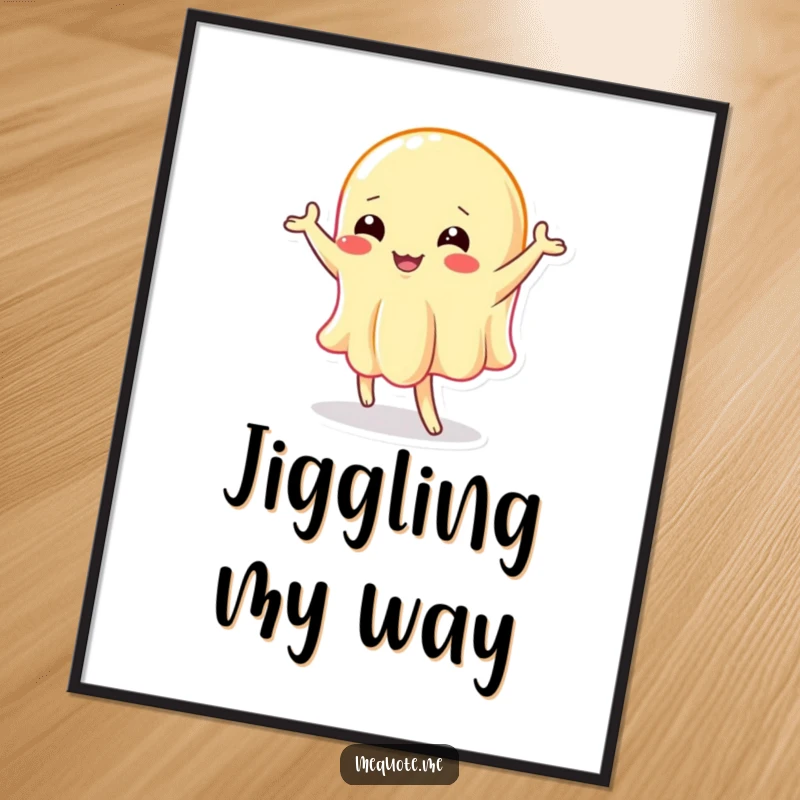 Funny digital art print: A wobbly jelly character performing a hilarious and energetic silly dance, full of fun.
