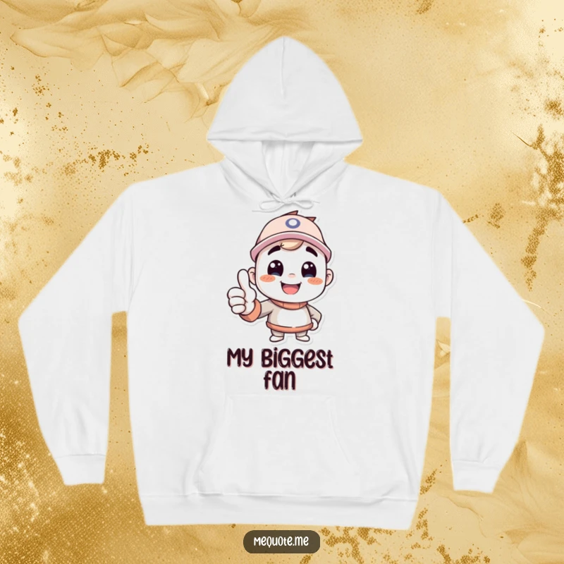 Funny hoodie with a happy character confidently giving a thumbs up to its reflection, showcasing positive self-image.
