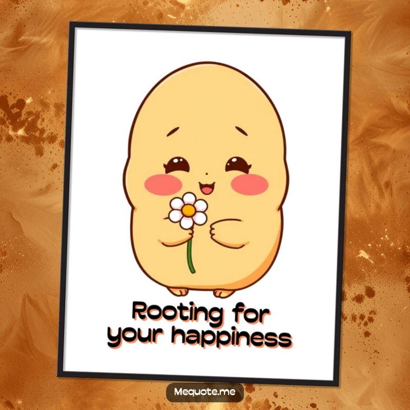 Funny Free Printable Wall Art: A shy potato character blushing while holding a single flower, adding charm.