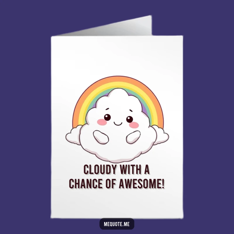 Free Printable Birthday Card: Smiling Cloud Hugging Rainbow - Funny Downloadable Gift