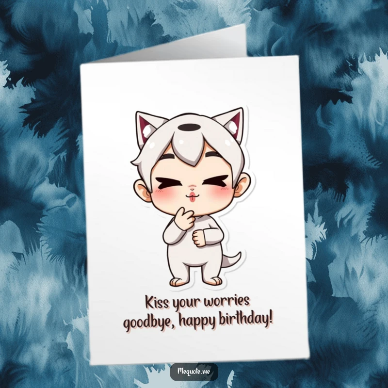 Funny Free Printable Birthday Card: A mischievous character with a playful wink is blowing a kiss directly at you.