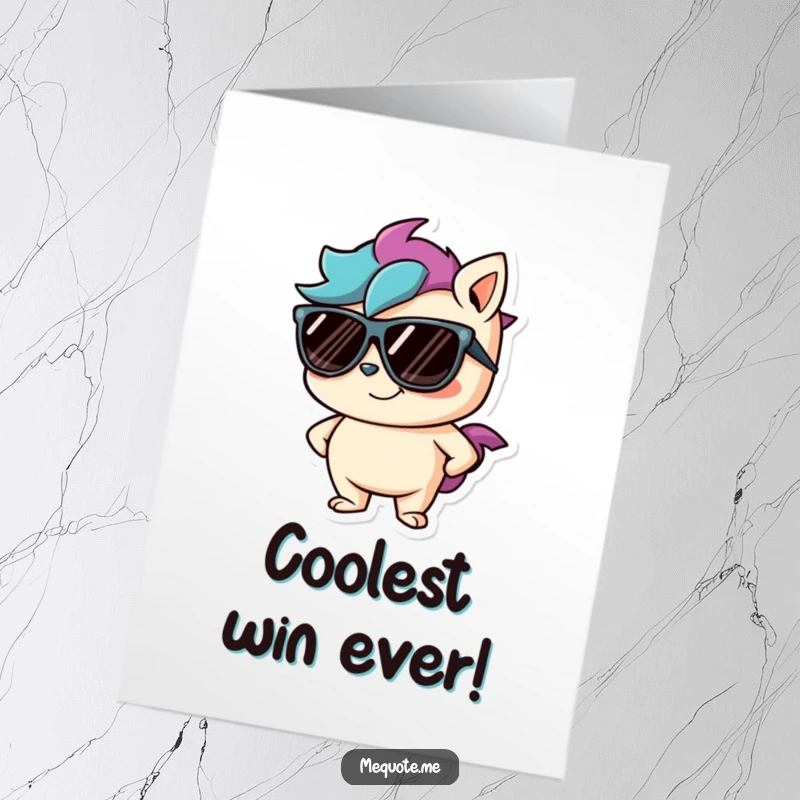 Funny Free Printable Congratulations Card showing a mischievous character in sunglasses with a confident smirk, celebrating a win.