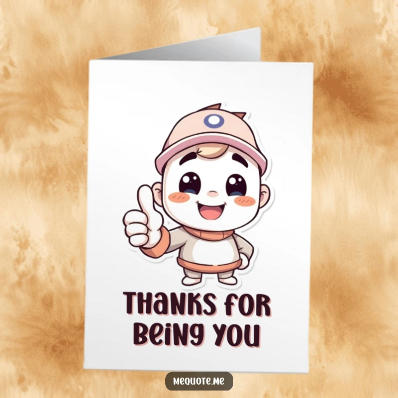 Funny Free Printable Thank You Card: Happy character giving a confident thumbs up to its own reflection as a thank you.