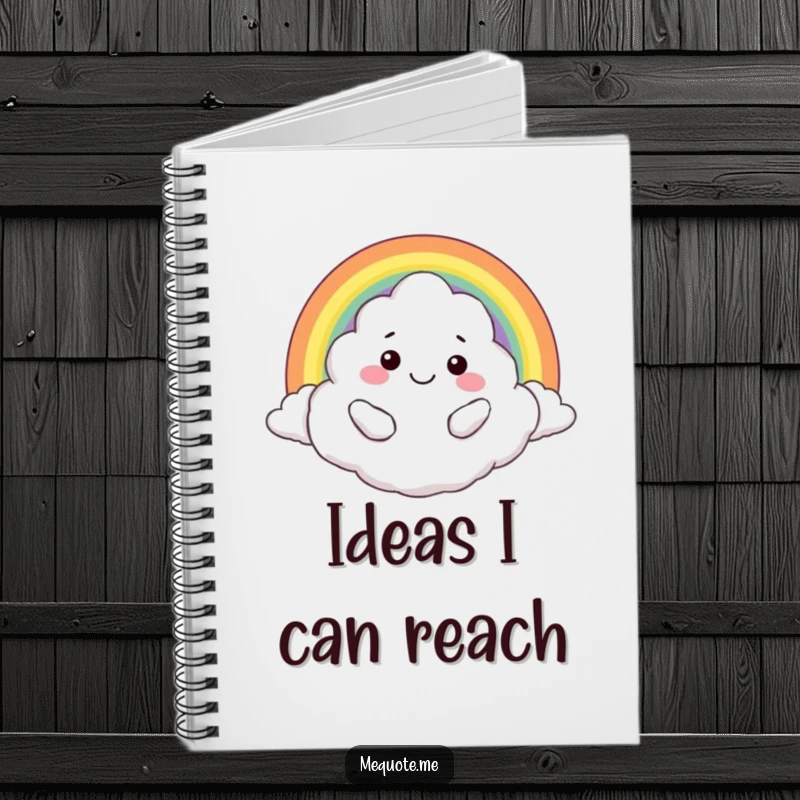 Funny notebook: A smiling cloud character embracing a colorful rainbow, perfect for capturing thoughts and ideas.