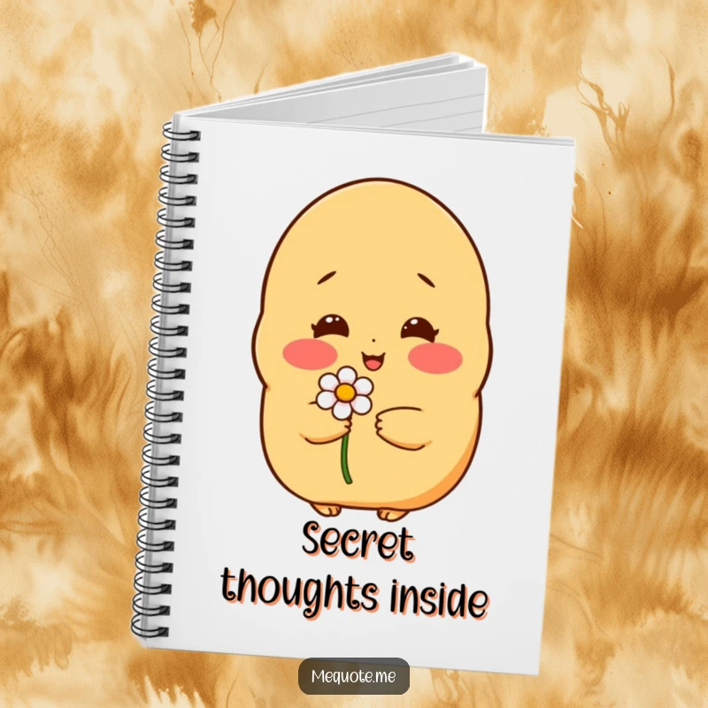 Funny notebook: A shy potato character blushing while holding a flower, ideal for journaling and creative thoughts.