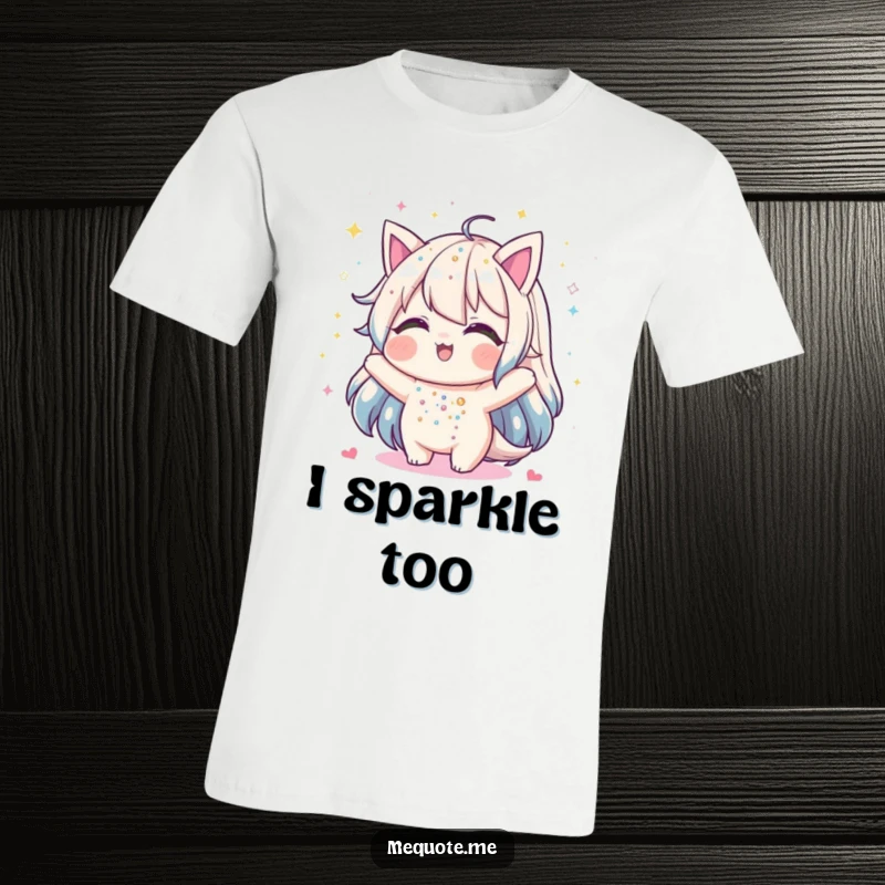 Funny t-shirt featuring a delightful character playfully showering itself with a cascade of sparkling glitter.